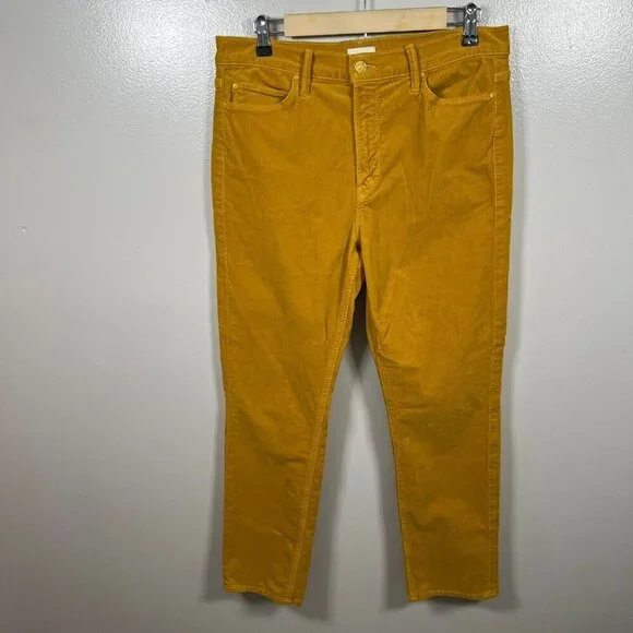 Mother Mid Rise Dazzler Ankle Corduroy Pants Size 32 Hopscotch Honey Yellow
